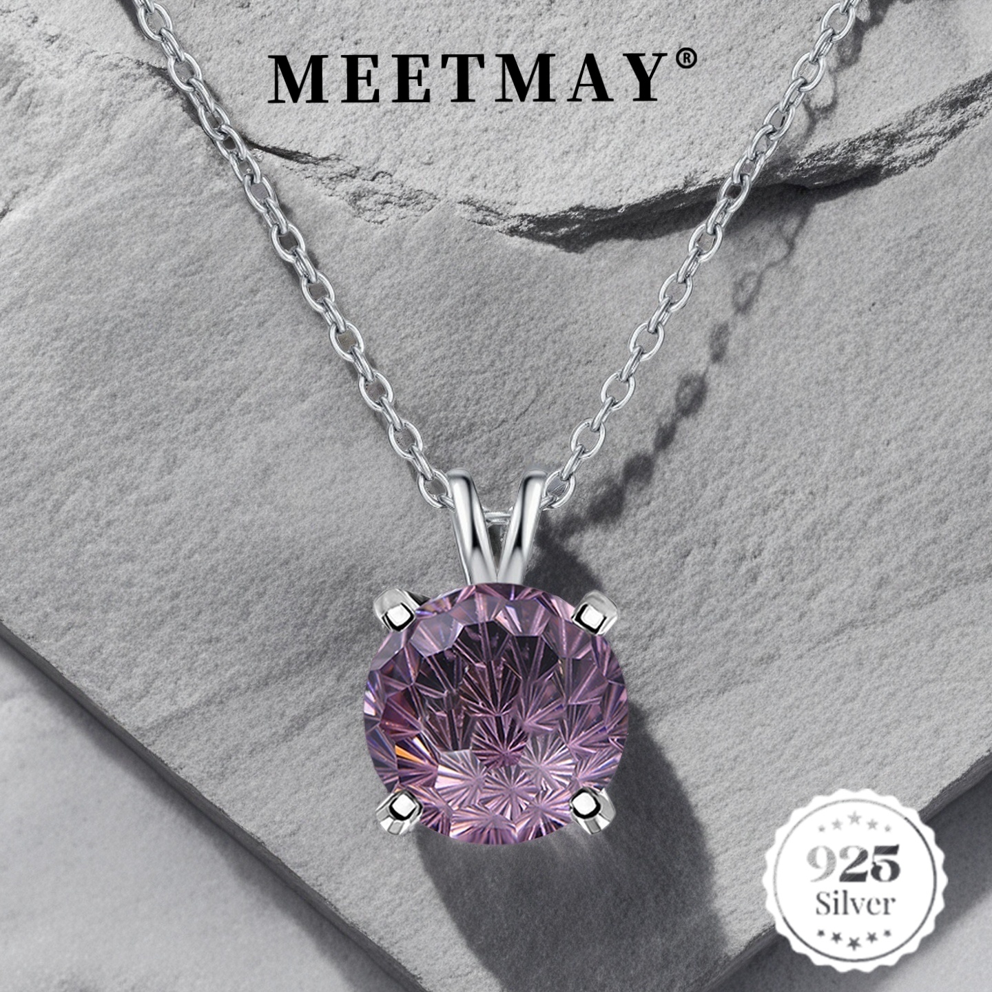 Women's 925 Silver Round Synthetic Zircon Necklace — Holiday Gift